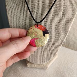 Handmade OOAK necklace with gold leaf and acrylic.